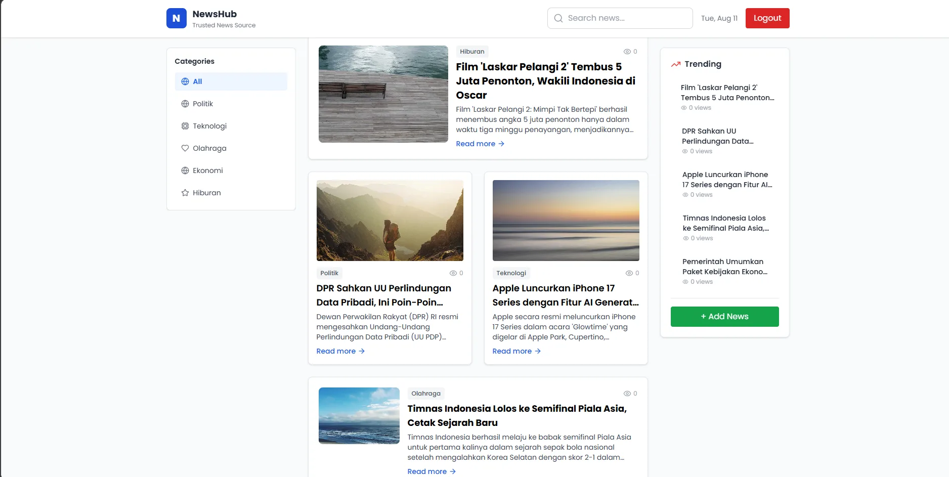 NewsHub - News Portal Web App screenshot 1